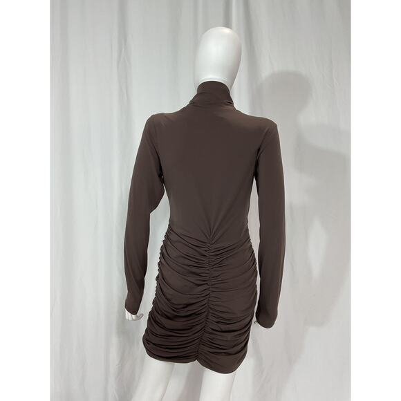 Afrm 'Signe' Brown Mockneck Dress Size L - Picture 3 of 5